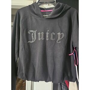 Juicy Couture Sport Black Rhinestone Logo Cropped Hoodie XL
